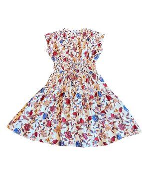 10 Crosby Derek Lam Cream Mini Dress with Red, Blue & Gold Floral Print